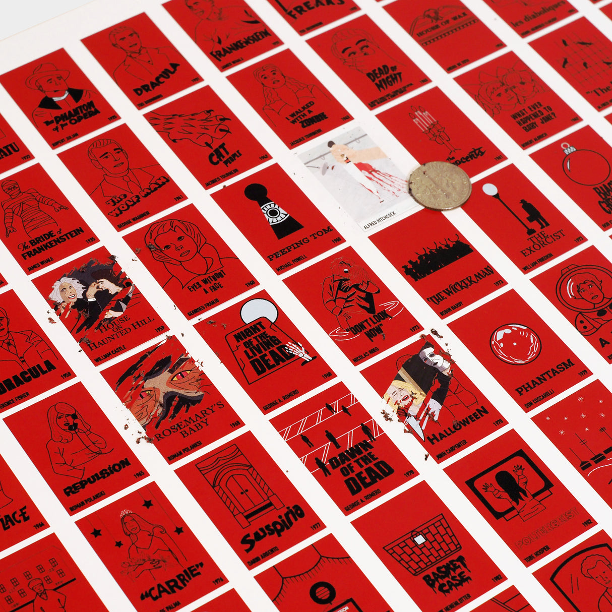 100 Horror Movies Scratch-Off Chart 12" x 16" Print