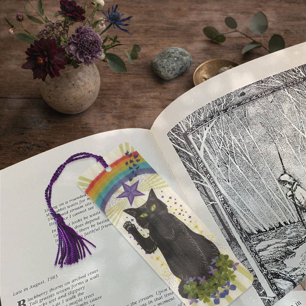 Luck Cat Wood Bookmark with Tassel