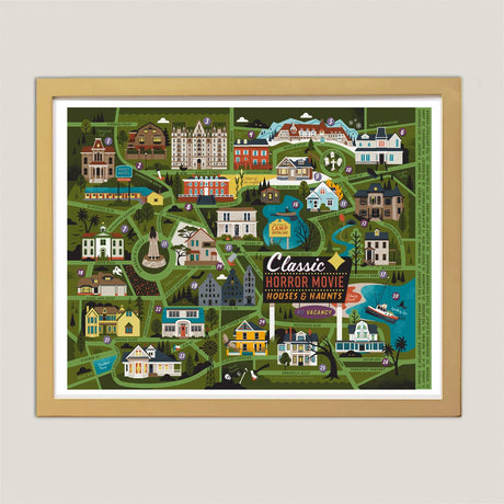 Classic Horror Movies Locations Map 10x8 Print