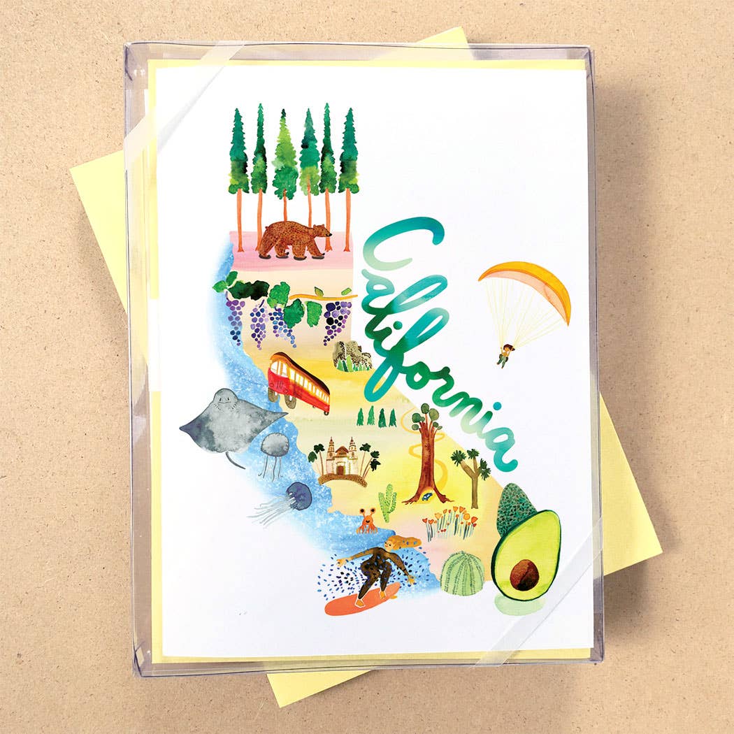 California Watercolor Map Boxed Card Set