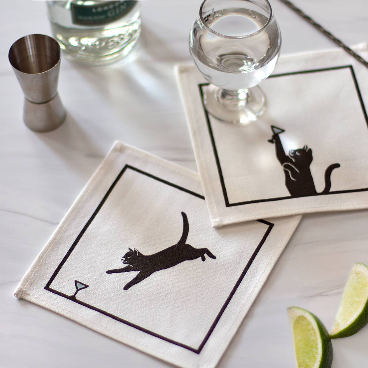 Black Cat Martini Cocktail Napkin Set