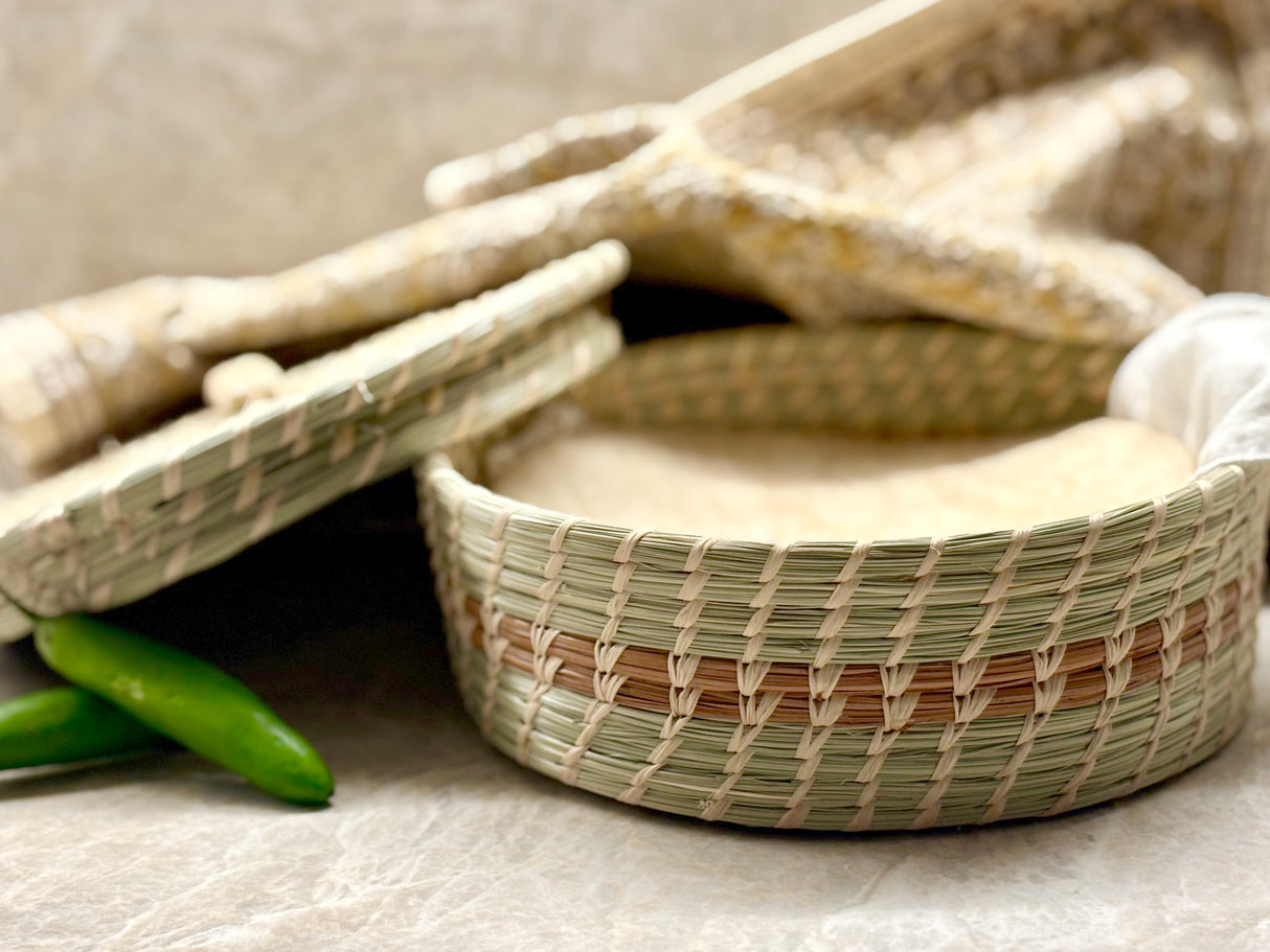 Wild Grass and Pine Needle Tortilla Basket with Lid