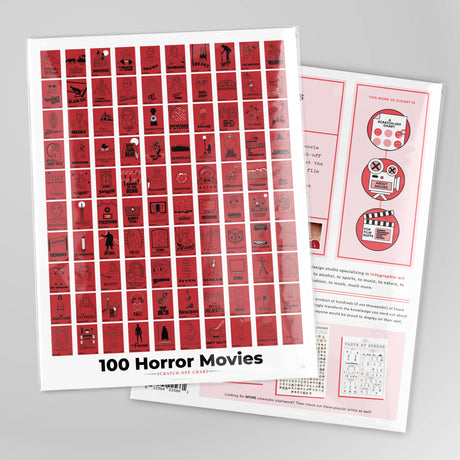 100 Horror Movies Scratch-Off Chart 12" x 16" Print