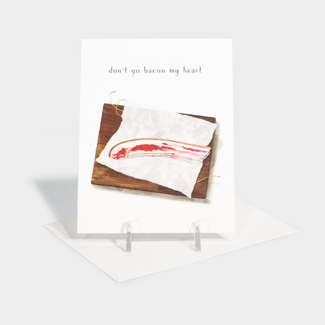 Greeting card with bacon illustration.