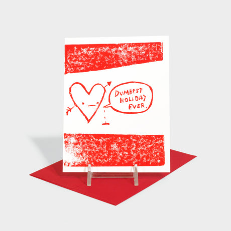 Greeting card with illustration of a heart bleeding from an arrow wound.
