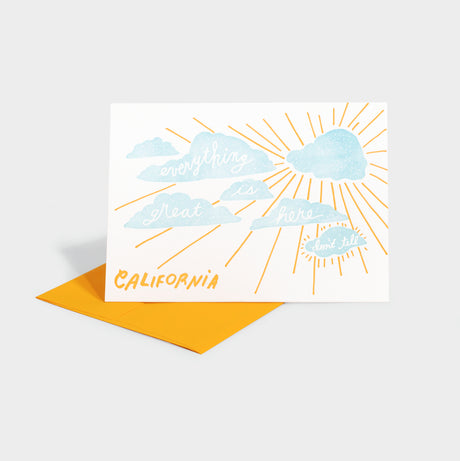 Letterpress greeting card with clouds motif.