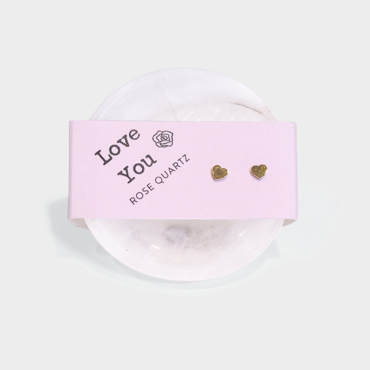 Rose Quartz Bowl & Gold Heart Studs Love You Set