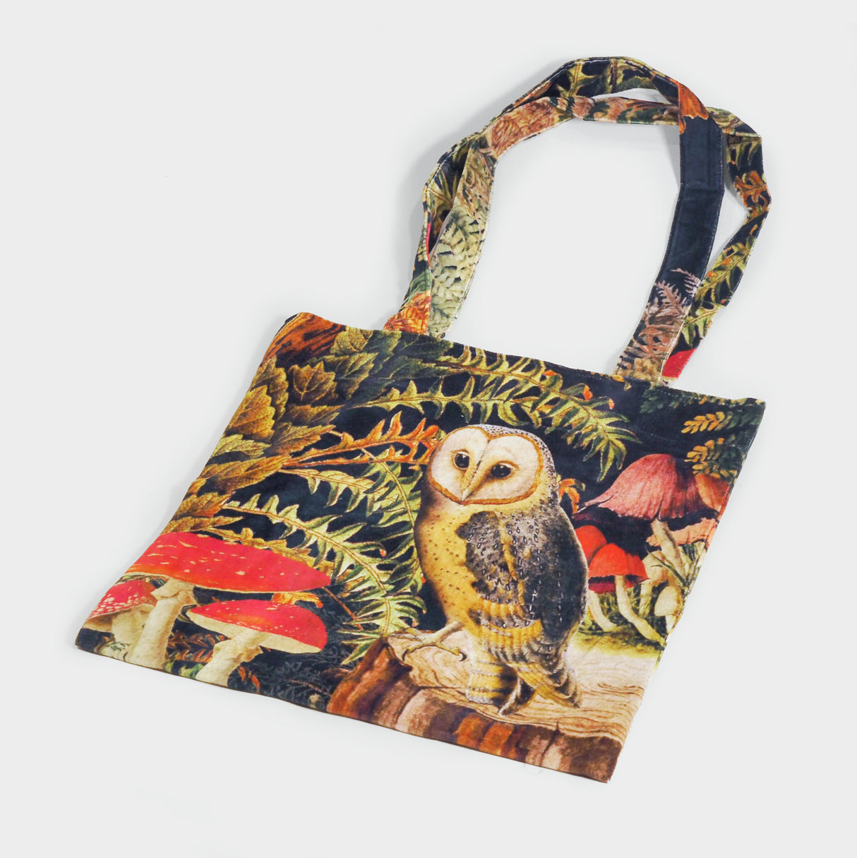Wild Woodland Owl Velvet Tote Bag