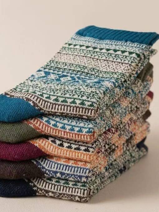 Vintage Bohemia Totem Knit Crew Socks