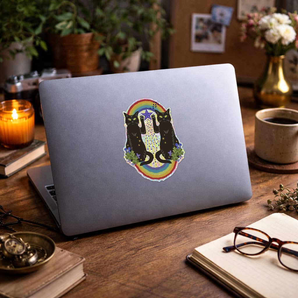Luck Cats Holographic Glitter PVC-Free Sticker