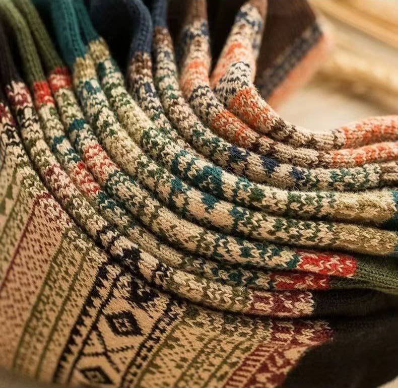 Vintage Bohemia Totem Knit Crew Socks