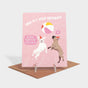 Greeting card with illustration of two french bulldogs bopping a beach ball. 