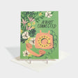 Greeting card with illustration of a telephone and floral motifs.