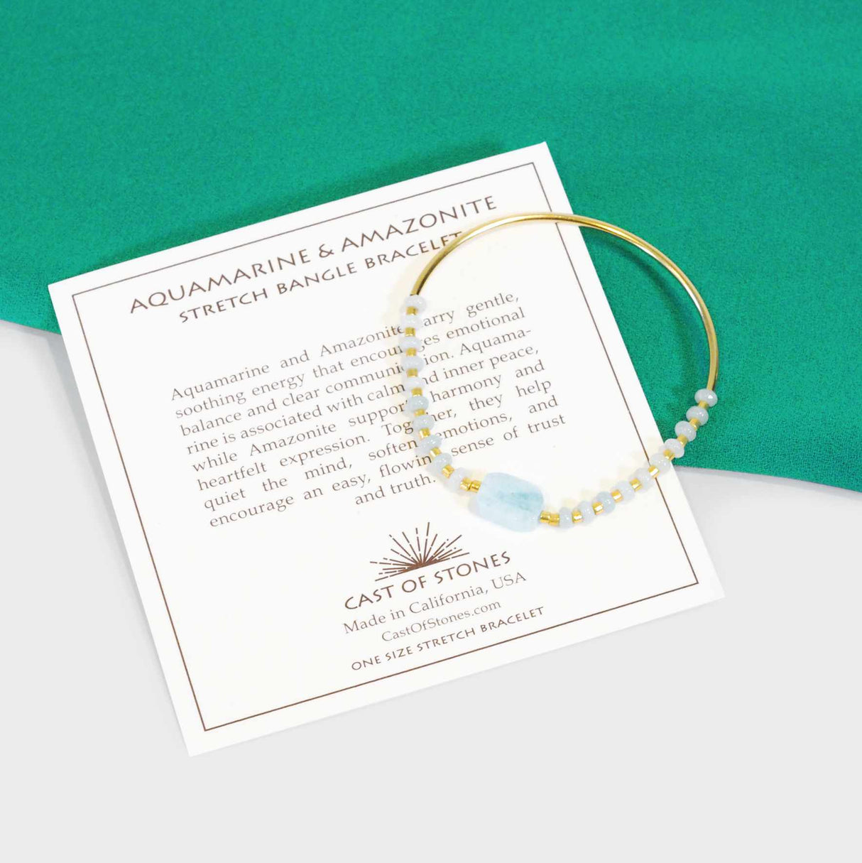 Aquamarine & Amazonite Stretch Bangle Bracelet