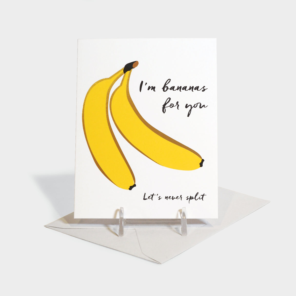 Greeting card with motif of two bananas.