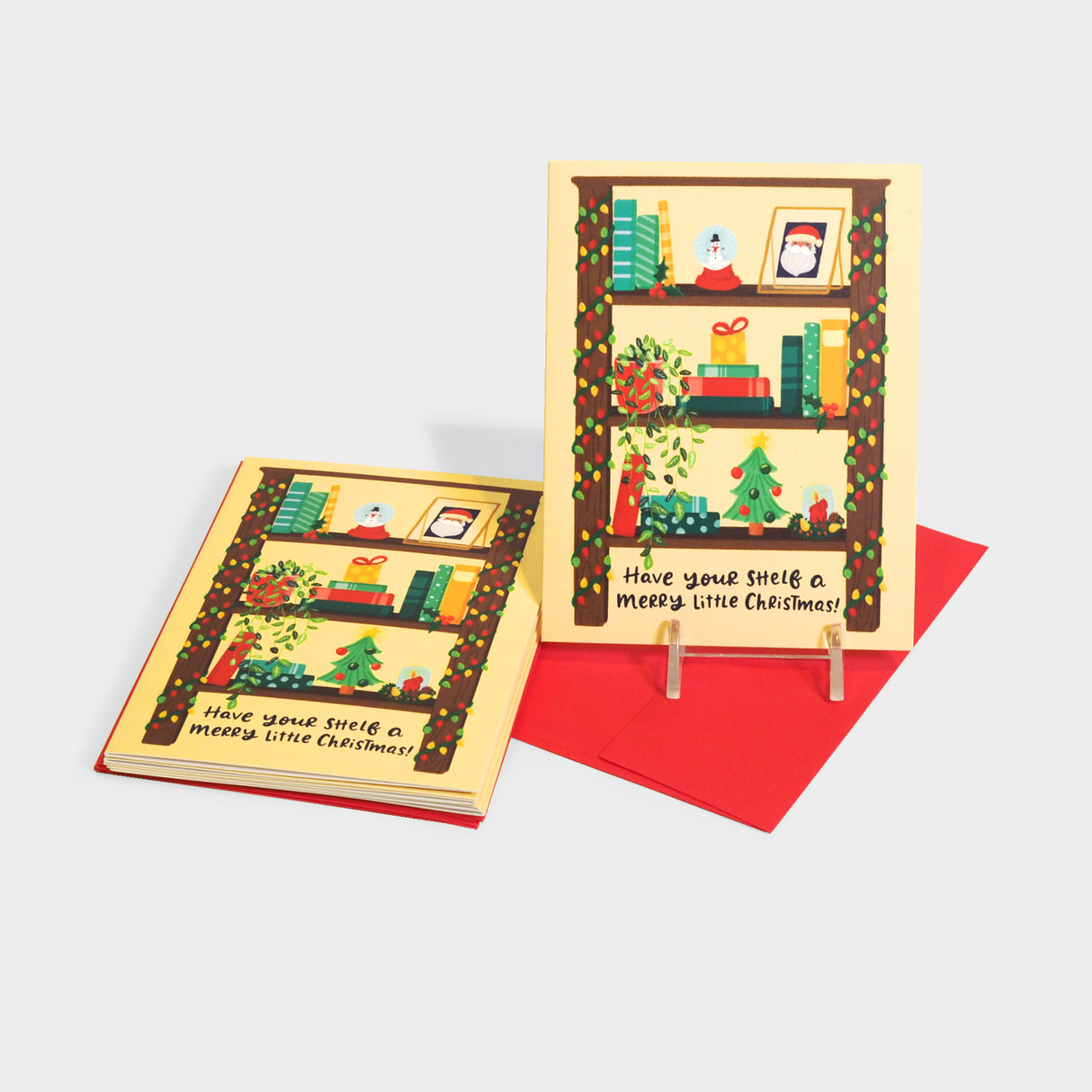 Bookshelf Merry Christmas Greeting Card Boxed Set of 6