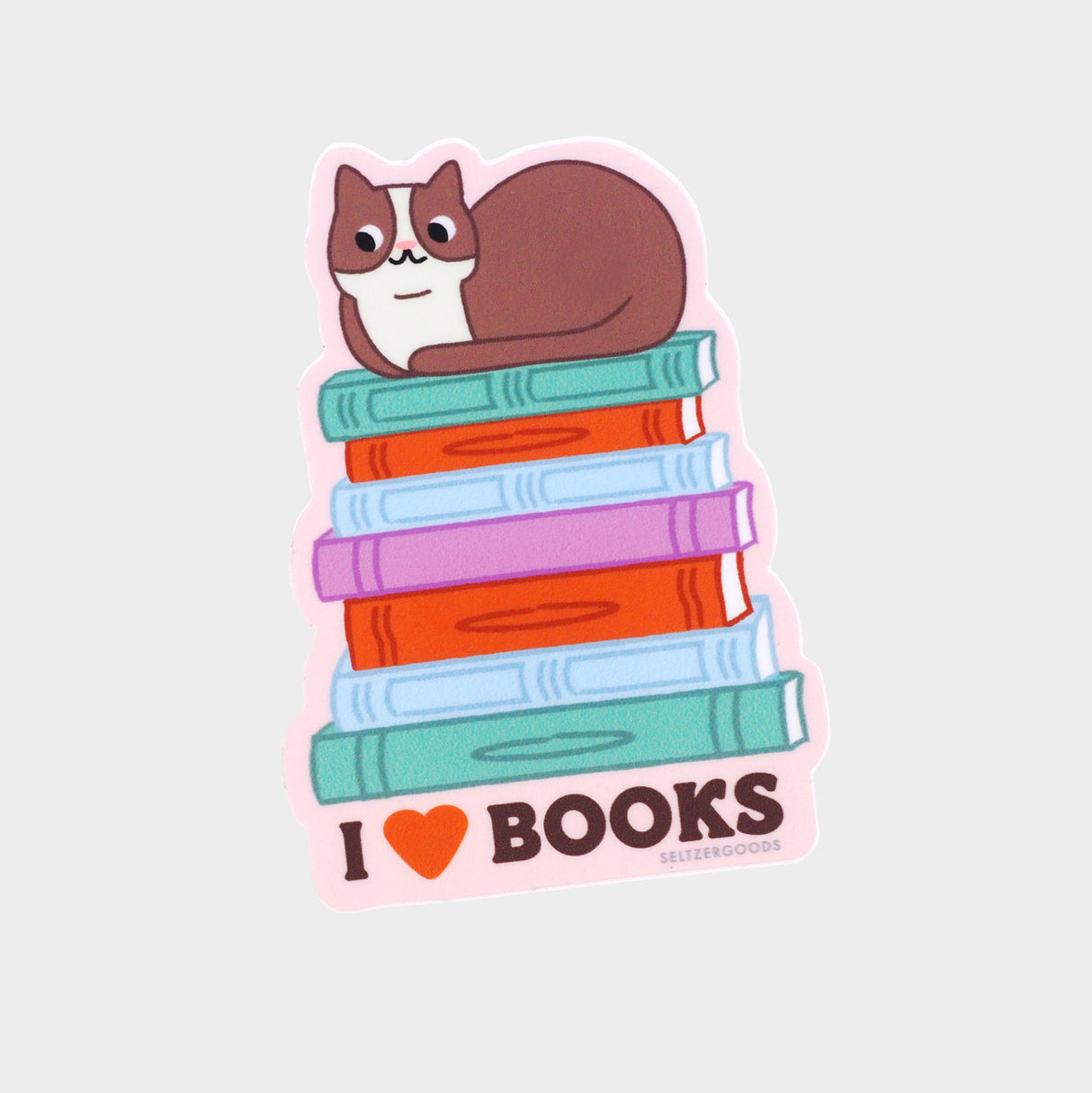 Book Stack Cat Sticker