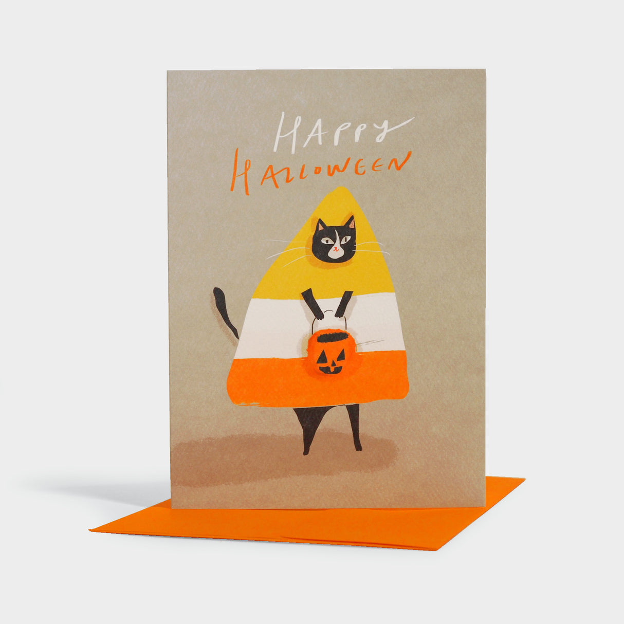 Candy Corn Cat Halloween Card