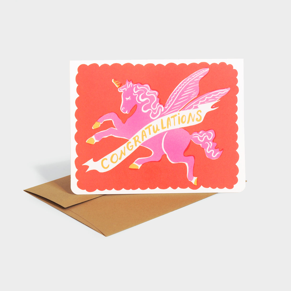 Greeting card with motif of a unicorn pegasus.