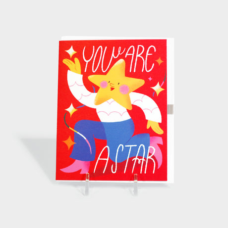 Greeting card with illustration of a dancing star.