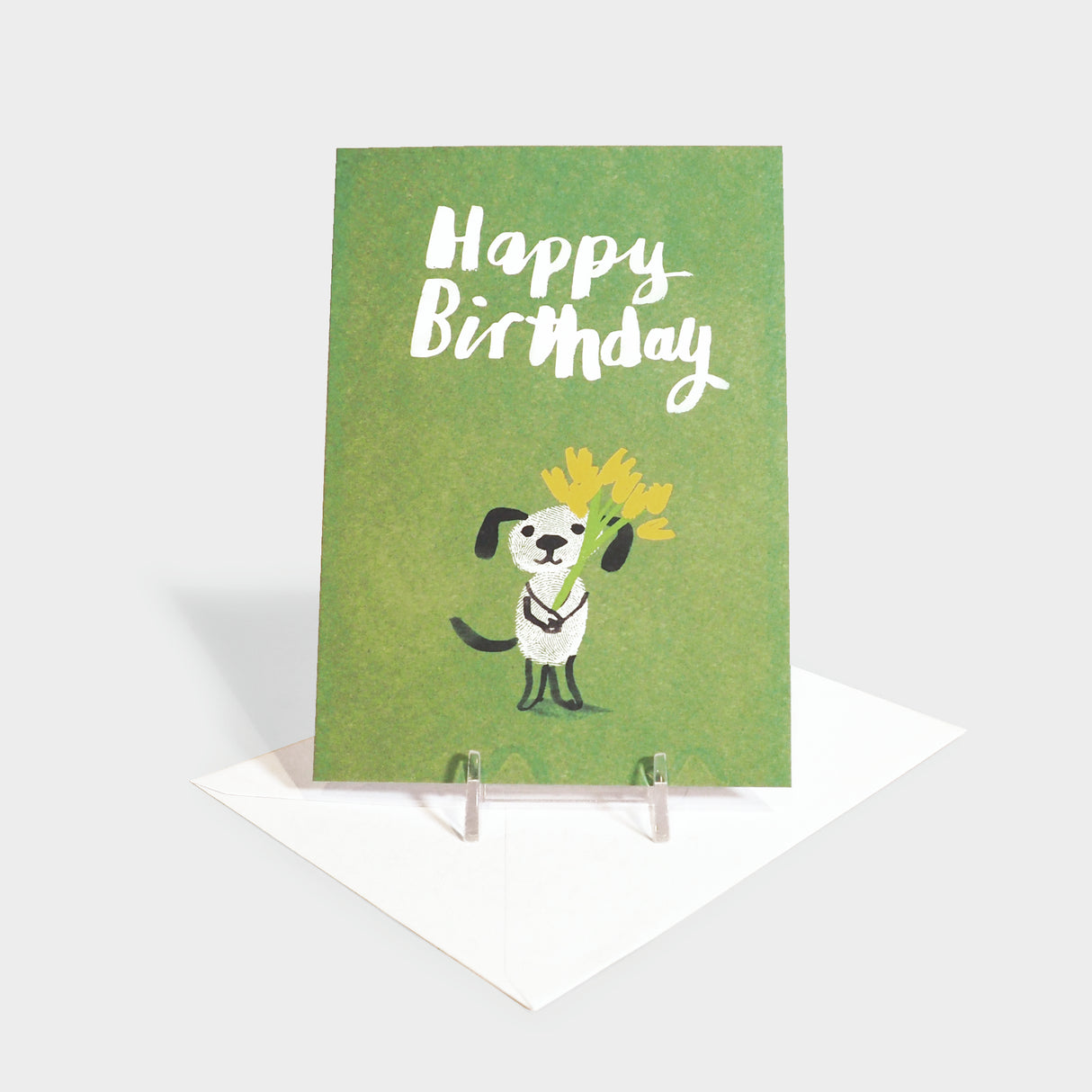 Dog with Flowers Birthday Greeting Card