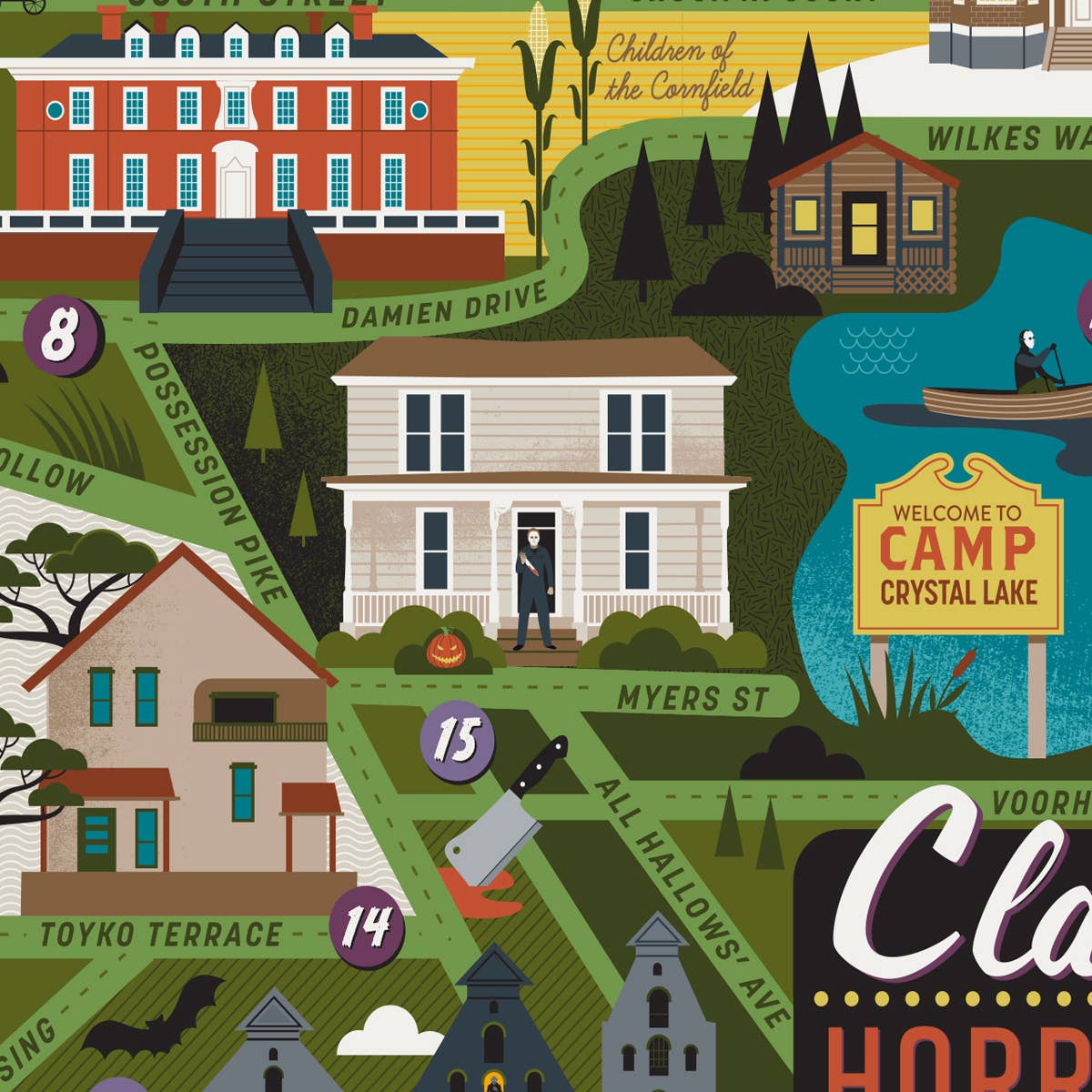 Classic Horror Movies Locations Map 10x8 Print