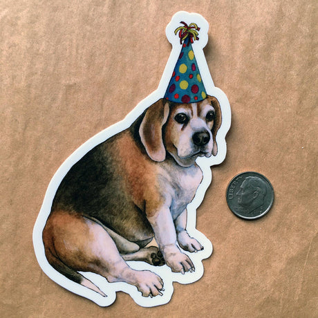 Party Beagle Dog Vinyl Sticker