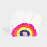 Fuzzy Rainbow Purse in White