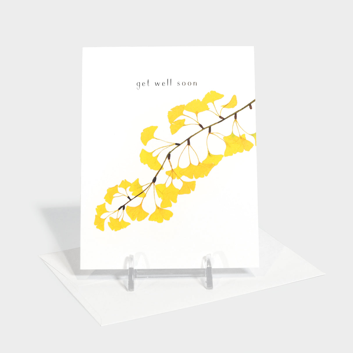 Greeting card with gingko branch illustration.