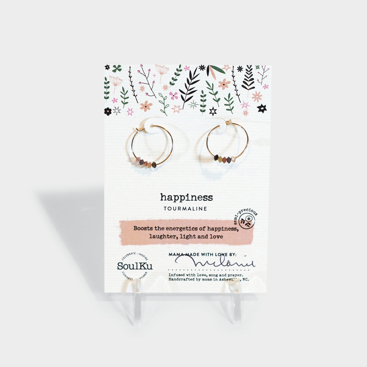 Happiness Gold Filled Hoop Earrings with Tourmaline