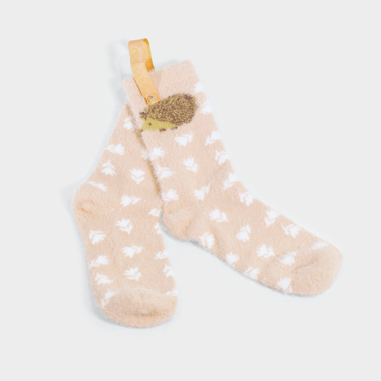 Happy Hedgehog Fuzzy Slipper Socks in Petal