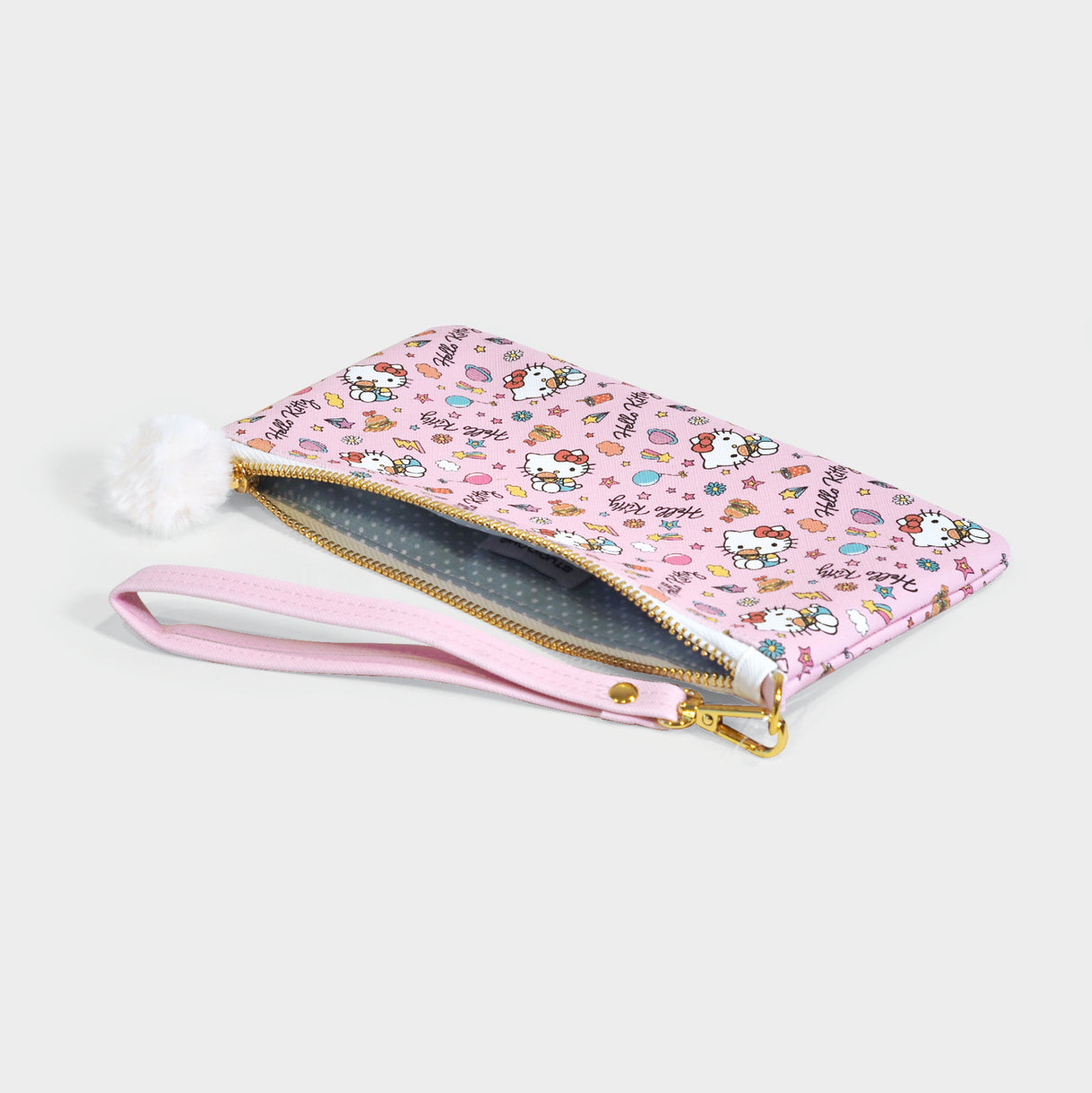 Hello Kitty College Letters Pencil Pouch with Wrist Strap & Decorative Pull