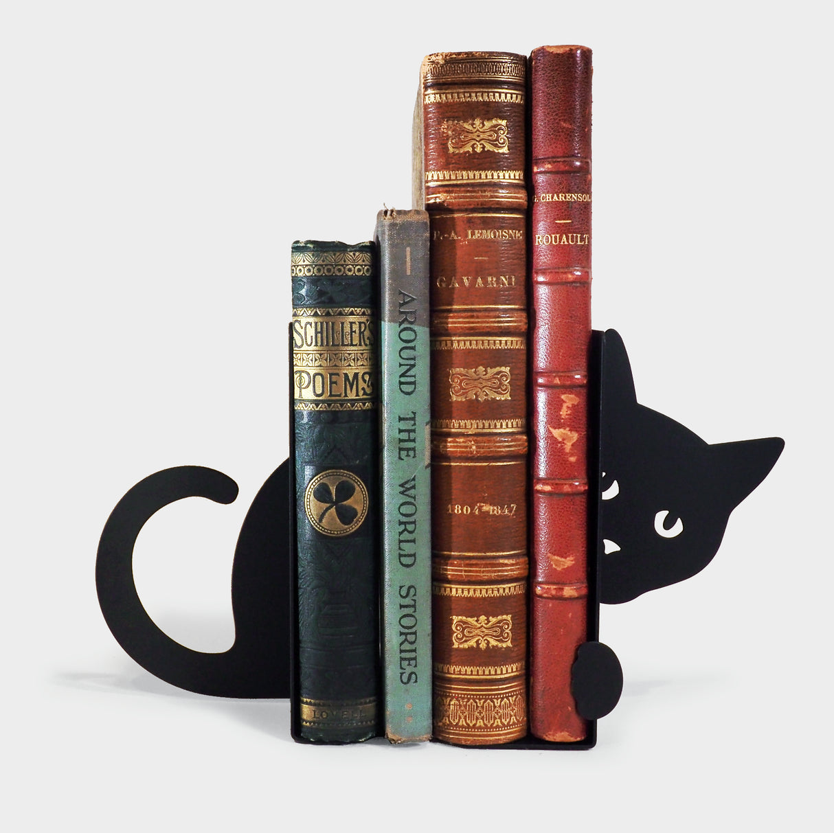 Hidden Cat Black Metal Bookend