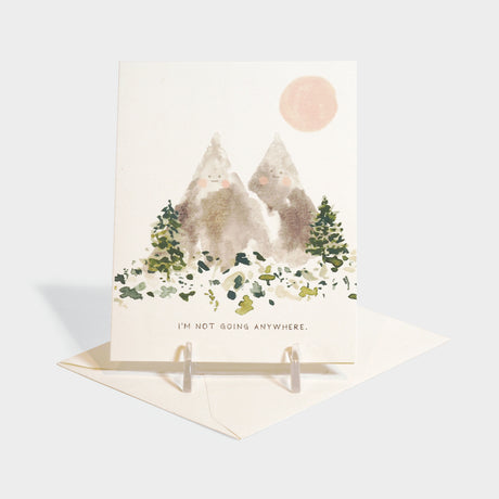 Greeting card with illustration of two happy mountains.