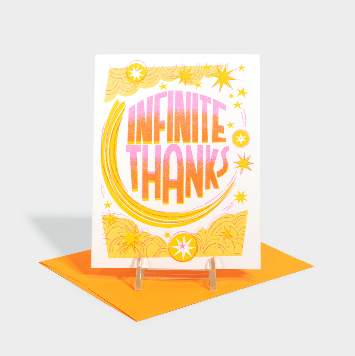 Risograph printed greeting card with starry theme.