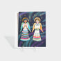 Greeting card with illustration of two angels singing. Features gold foil stamped accents. No text on front.