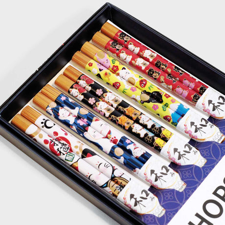 Lucky Cats 5 Piece Chopsticks Set