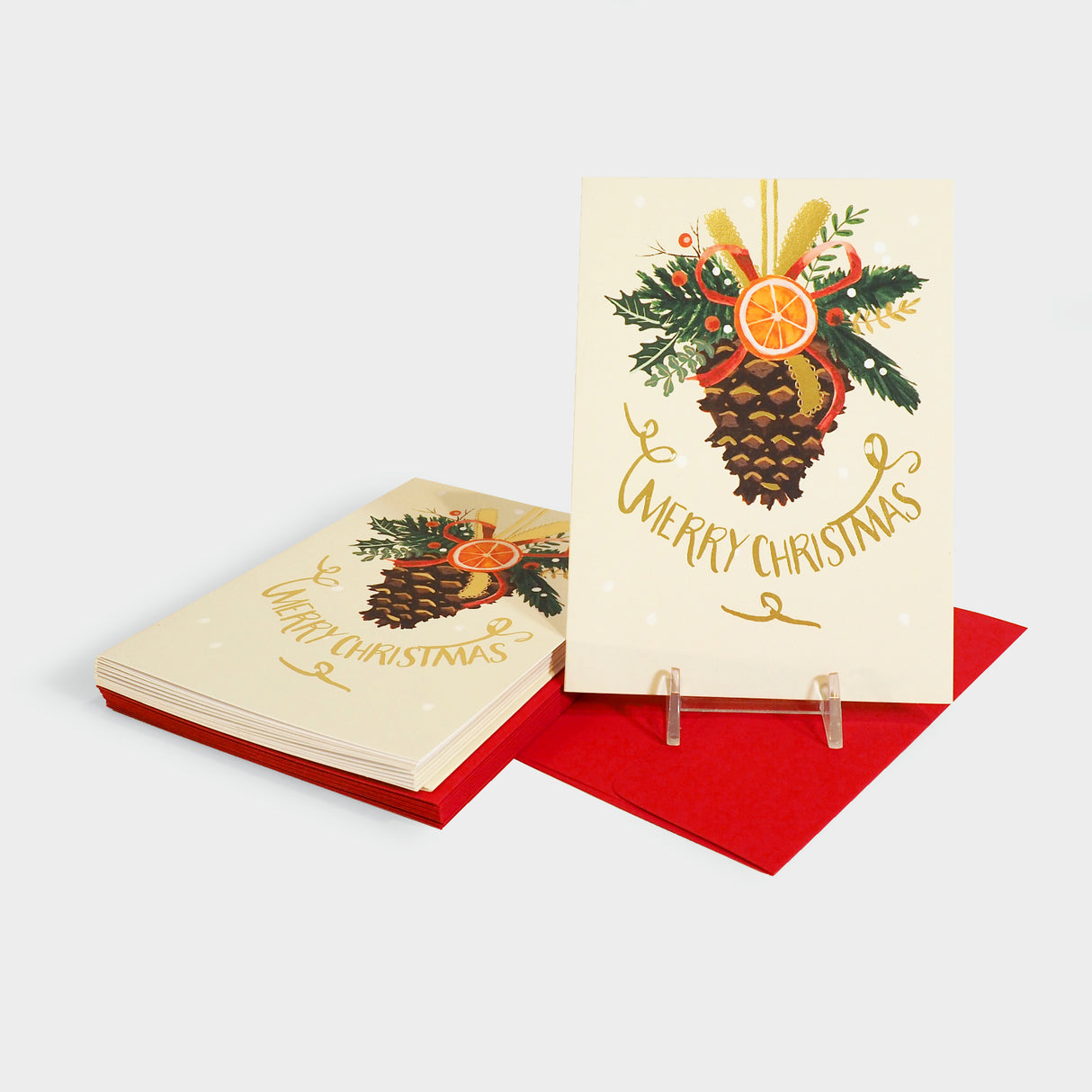 Merry Christmas Pinecone Greeting Card Set