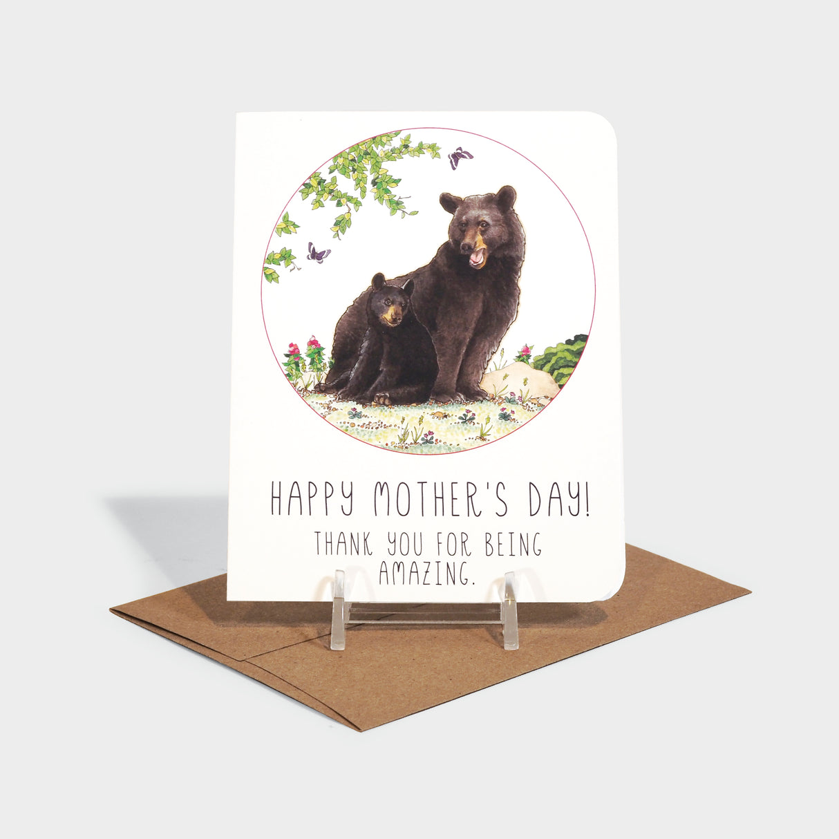 Greeting card with image of a bear and her cub.