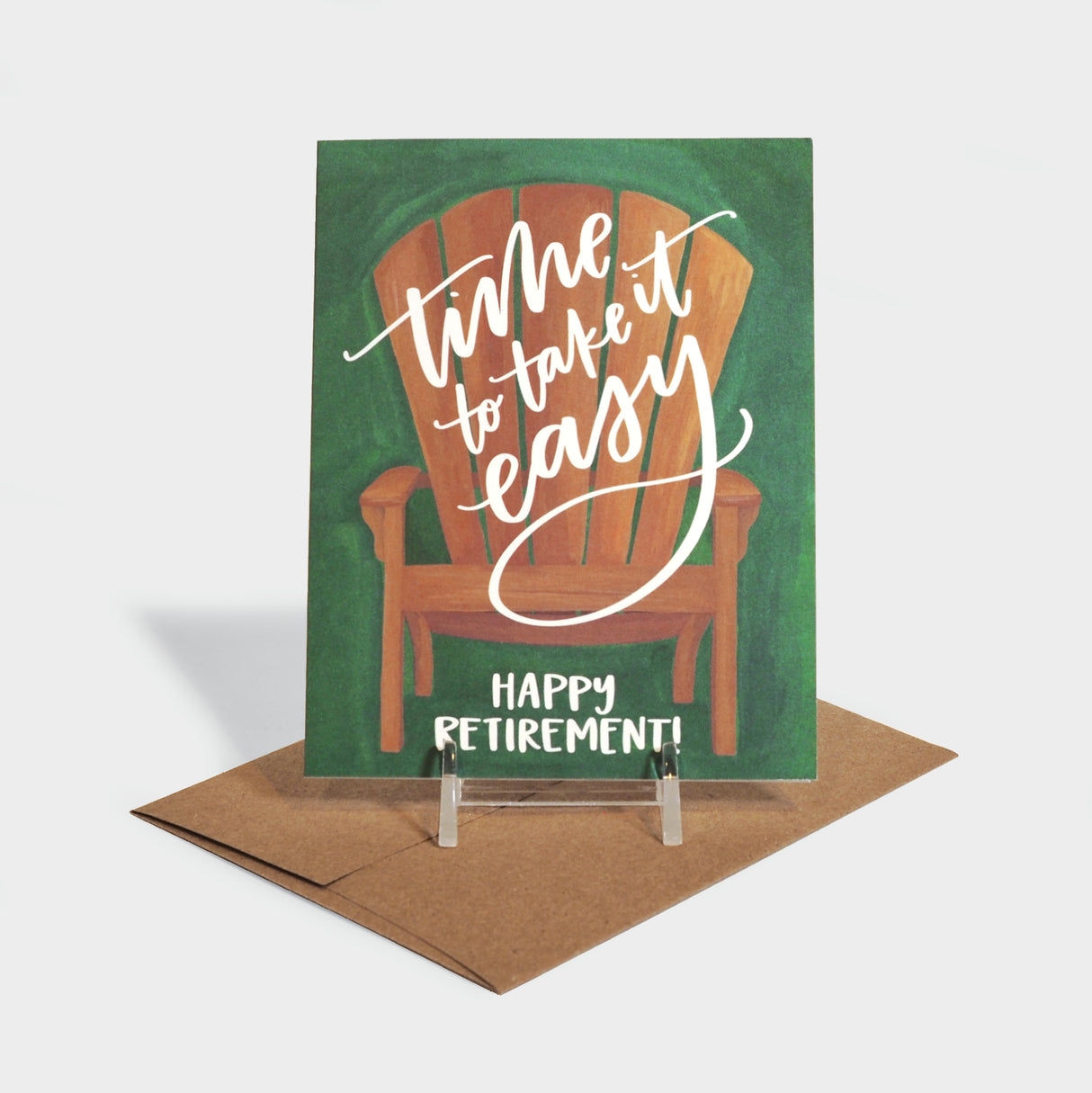 Greeting card with lawn chair motif.