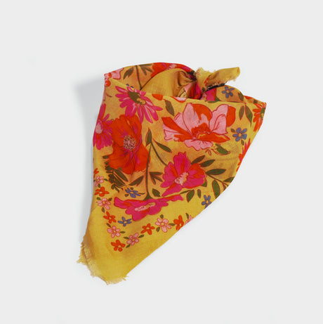 Sketched Florals Mustard Yellow Cotton Bandana