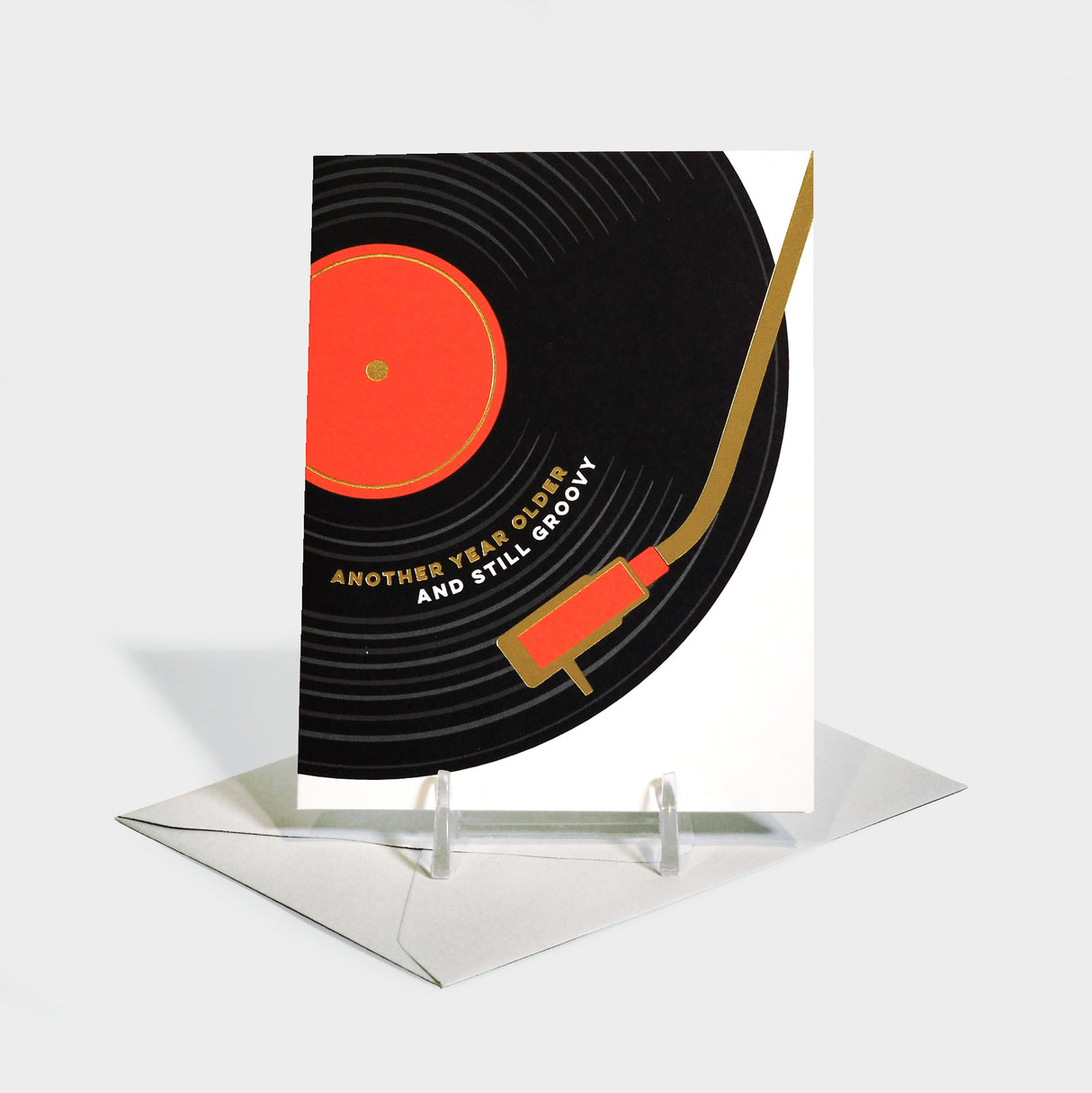 Greeting card with a vinyl record motif.