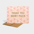 Greeting card with strawberry pattern motif.