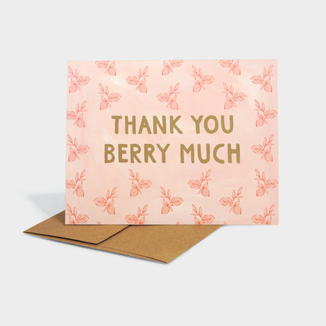 Greeting card with strawberry pattern motif.