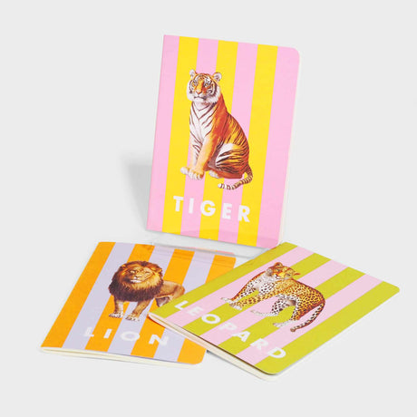 Striped Lion Zebra Elephant Stitched Notebook Set