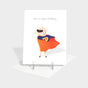 Greeting card with illustration of a superhero pig.