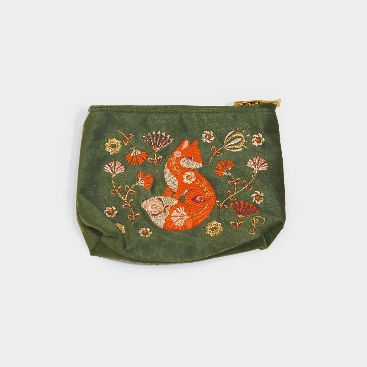 Velvet Embroidered Scandinavian Fox Mini Pouch