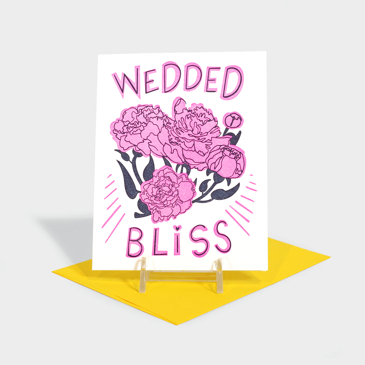 Risograph printed greeting card with floral motif.