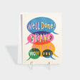 Greeting card with illustrative typography in speech bubbles.