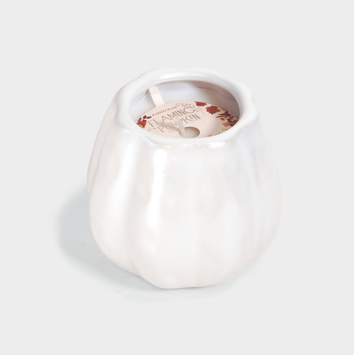 White Metallic Flaming Pumpkin 9 Ounce Candle